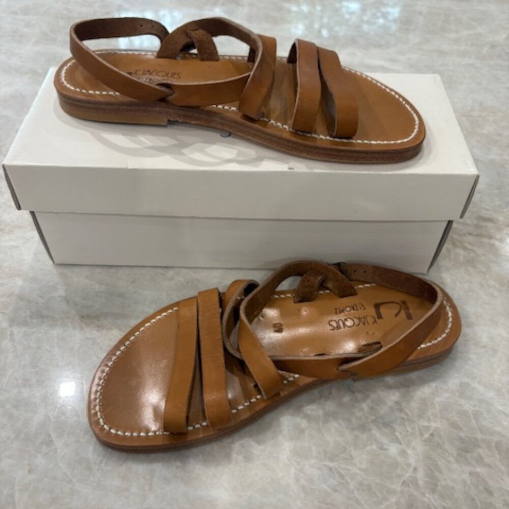 K.Jacques Brown Leather Strappy Flat Sandals